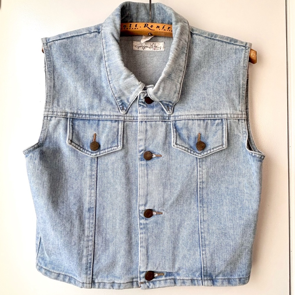 Geoffrey Beene Vtg Denim Vest Light Blue